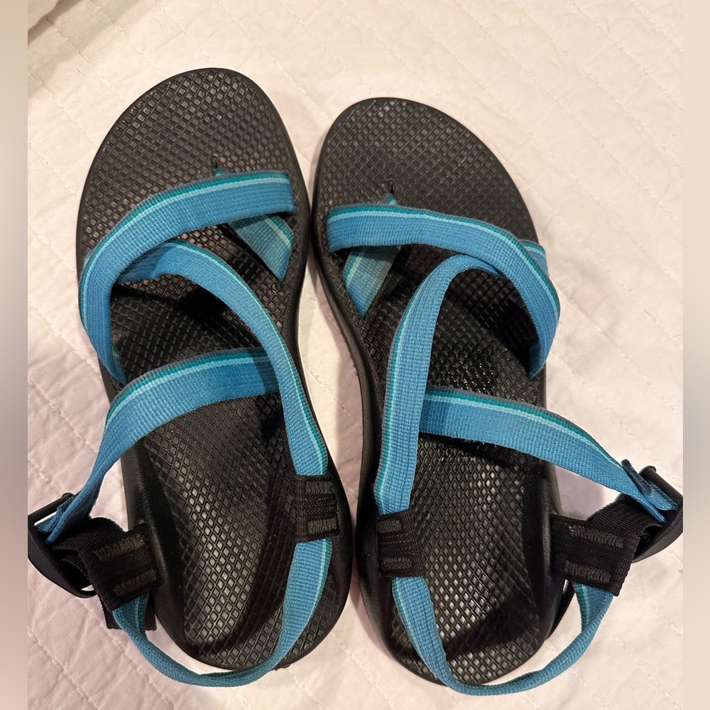 Worn blue womens chaco sandals